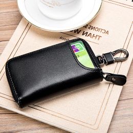 Wallets Real Leather Car Key Bag with Keychain Unisex Card Holder Smart Housekeeper Car Keys Portable Storage Zipper Pouch