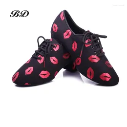 Dance Shoes 2024 Red Lips Latin Sneakers WOMEN Jazz Modern Shoe GIRL Non-slip Soft Sole Heel 5 CmP BD T1-B Ballroom