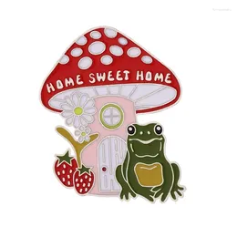 Brooches Mushroom And Frog Enamel Pins Home Sweet Strawberry Daisy House Brooch Lapel Badges Cute Jewellery Gift Wholesale