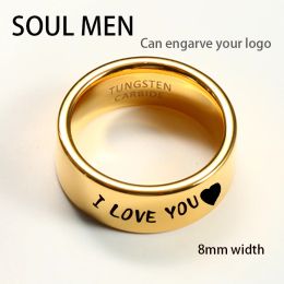 Bands Unisex 8mm Tungsten Carbide Gold Colour Ring Male Couple Men's Wedding Engagement Band Alliance Jewellery Engrave Your Name