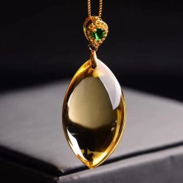 Necklaces Natural Yellow Citrine Quartz Water Drop Pendant 38x15mm Women Rare Wealthy Gold Citrine Stone Fashion Bead Necklace AAAAA