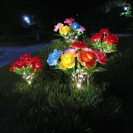 7-head Colourful Solar Rose Light Simulation Flower Lamp Courtyard Lawn Garden LED Ground Insertion Atmosphere Decoration