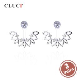 Earrings CLUCI 3 pair Silver 925 Zircon Earrings For Women 925 Sterling Silver Pearl Earring Mounting Flower Drop Earrings SE118SB