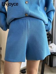 Women's Shorts ENjoyce Vintage Knitted Women Korean Casual High Waist Middle Pants Streetwear 2024 Spring