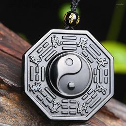 Pendant Necklaces Chinese BAGUA Necklace Jewelry Unisex Natural Obsidian Gossip Adjustable Chain Gifts Yin And Yang Taiji Fabala