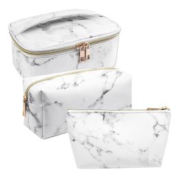 Cases ASDS3 Pack Marble Makeup Bag Set Portable Toiletry Pouch Bag Waterproof Organizer Case Storage Makeup Brushes Bag For Women Gir