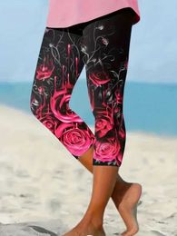 Frauenhose Capris Plus Size 1xl-5xl Frauen floral bedrucktes Capris Leggings Fashion Home Leggings Hosen für Frauen Y240422