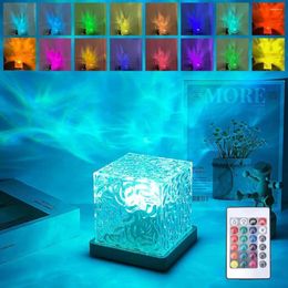 Table Lamps Crystal Lamp Rotating Water Ripple Projector Night Light RGB Stained Glass Living Room Study Bedroom Decor Gifts