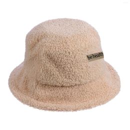 Berets Casual Lamb Wool Bucket Hat Women's Lambskin Warm Fisherman Cap Plush Headwear