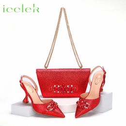 Dress Shoes Red Colour Sandals For Women 2024 Luxury Wedding Pumps High Heels Rhinestone Design Party And Bags Set