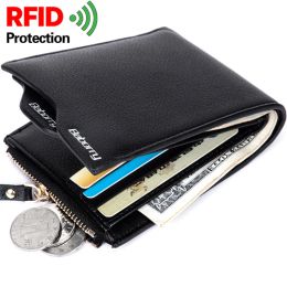 Wallets Baborry Solid RFID Protection Men's Leather Wallet Removable Blocking Card Holder For Man Purse With Coin Pocket