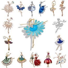 Brooches SKEDS Exquisite Crystal Ballet Dancer Brooches Jewellery Pins For Lady Elegant Women's Brooch Pin Decorative Suit Clothing Badges