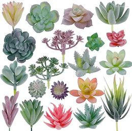 Decorative Flowers 20 Pcs Artificial Succulent Plants Green Flocking Unpotted Desktop Ornaments Fake Mini Lotus For Home Garden Office