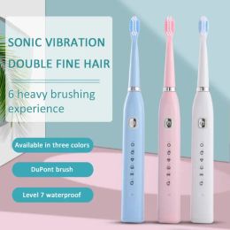 Heads Electric Toothbrush Ultrasonic Automatic Tooth Brush Six Gear USB Rechargeable Waterproof Soft Hair Sound Toothbrush Home Travel