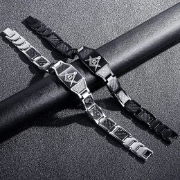 Bracelets New Men's Bio Energy Bracelets FreeMason Cross 4 in 1 Magnetic Therapy Healing Carbon Fibre Chain Bracelet Bangles