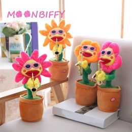 Animals Kids Toys Singing and Dancing Cactus Sun Flower Toy Simulation Sunflower Dancing Playing Saxophone Toy Gift Cute Plush Flowers