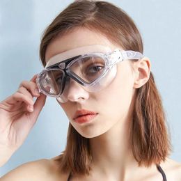 Large Frame Swimming Goggles Adult Men Women Comfortable HD Waterproof Antifog Plain Soft Silicone Genuine 240416