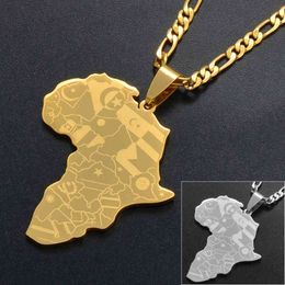 Anniyo Silver Color gold Color Africa Map with Flag Pendant Chain Necklaces African Maps Jewelry for Women Men #035321p2507