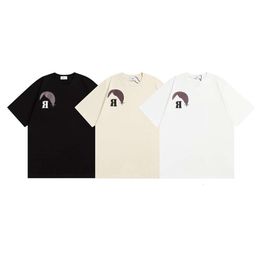 summer rhude tshirt Niche fashion RHUDE Moonlight black moon print loose casual versatile short sleeved T-shirt for men women of all ages