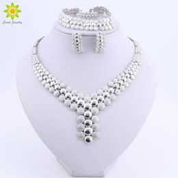 Necklaces Nigerian Wedding African Beads Jewellery Set Women African Costume Jewellery Set Dubai Silver Plated Necklace Sets