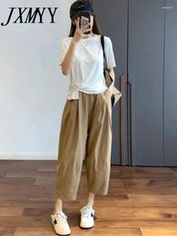 Women's Pants JXMYY 2024 Summer Fashion Product High Waist Straight Barrel Simple Casual Loose 9-Point Harlan Wear