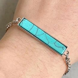 Charm Bracelets Layering Turquoise Bar For Women Delicate Silver Colour Link Chain Boho Wedding And Bridesmaids Jewellery