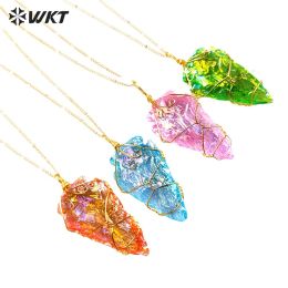 Necklaces WTN1403 Amazing Women Jewellery In Aura Natural Crystal Quartz Stone Arrowheand Pendant Neckalce For Wearing Match Coloured Chain