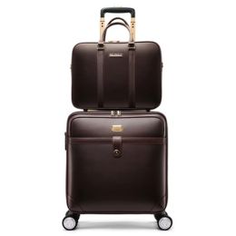 Sets New Men high quality Genuine cow Leather cabin trolley suitcase Women large capacity business rolling luggage sets on wheel