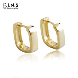 Clips F.I.N.S Korean Fashion Real S925 Sterling Silver Hoop Earrings Gold Plain Square Hoops Ear Buckle Women Minimalist Fine Jewelry