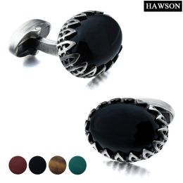 Links Cufflinks For Men with Gift Box, Handmade Polished Tiger Eye Onyx, Rhodium Tone, Suit for Different Suits French Shirts HAWSON