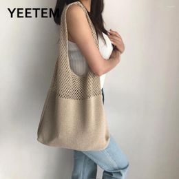 Shoulder Bags Boolar Winter Simple Retro Hollow Knitted Hbag Bag Women's Vest Ins Wool Shopping Satchels Women Solid