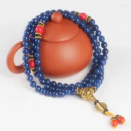 Strand Sennier 8mm 108 Lapis Lazuli Beads Buddha Prayer Mala Bracelet For Meditation Blue Stone With Red Coral Women Necklace