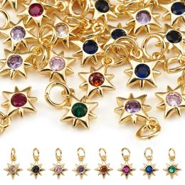 charms 20pcs Star Brass Cubic Zirconia Pendants Small Charms with Jump Rings Real 18K Gold Color for DIY Jewelry Making 10x8x2mm
