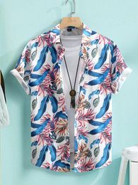 Men's Casual Shirts With Plant Floral Print For Men Women Short-sleeved Fashionable Personalized Button-down Tops