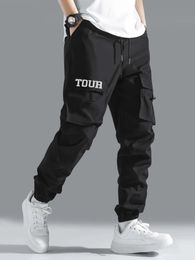 Men Letter Graphic Drawstring Cargo Pants 240409