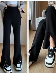 Women's Pants High Waist 2024 Spring And Autumn Version Wide Leg Flare With Micro La Split Suit Female