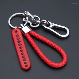 Keychains Anti-Lost Car Keychain Handmade Leather Braided Rope Keyholder Phone Number Card Male And Female Couple Key Ring Accessories