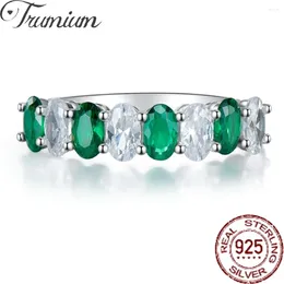 Cluster Rings Trumium 925 Sterling Silver Emerald Oval Cubic Zirconia For Women Sparkling Wedding Band Fine Jewelry Gift Wholesale