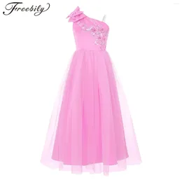 Stage Wear Children Embroidered Party Dress One Shoulder Teens Kids Elegant For Ballet Ballroom Dance Chiffon Prom Vestidos