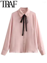 Women's Blouses GAL 2024 Spring Preppy Style Bow Tied Women Satin Loose Shirt Long Sleeve Buttons Slim Casual Blouse School Female Top