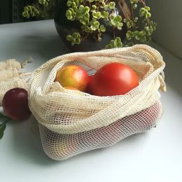 Bags 1Pc Reusable Vegetable Bags Kitchen Fruit and Vegetable Storage Mesh Bags Drawstring Machine Washable Eco Friendly Shopping Bags