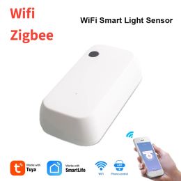 Control Tuya WiFi Zigbee Light Sensor Wireless Smart Illuminance Sensor Brightness Detector Works With Smart Life App