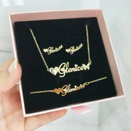 Strands Customised Jewellery Sets Fashion Personalised Stainless Steel Name Necklace Bracelet Earrings Ring Combo Girlfriend Lover Gifts