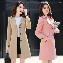 Women's Trench Coats 2024 Suit Collar Coat Spring And Autumn Fashionable Mid Length Jacket Female Double Layered Outwear Pink 4XL