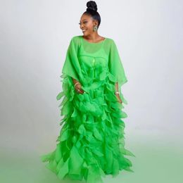 Party Dresses See Throught O-neck Woman Clothes Short Sleeve Bright Green Long Dress With Bow Custom Made Gown Two Piece Set Prom