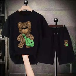 2 Piece Set Men Cotton Bear TShirts Shorts Female Sport Suit Jogging Women Tracksuit Casual Tee Streetwear Male 240420