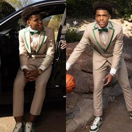 Handsome Khaki Mens Suit Green Peaked Lapel Wedding Tuxedos Three Pieces Groom Wear Two Buttons Formal Prom Evening Blazers With Vest Jackets And Pants