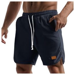 Mens Waffle Shorts With Pockets Summer Casual Breathable Sports Shorts Drawstring Elastic Waist Loose Mens Pants 240412