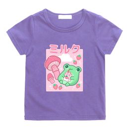 T-shirts Frog Strawberry TShirts Drink Mushroom Cartoon T Shirt Kids Summer Clothes Girls Tops 100% Cotton Short Sleeve Boys Graphic Tee