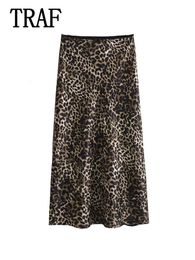 TRAF Women Vintage Chic Leopard Skirt 2024 Fashion Spring Summer Holiday Women Skirt Women Zipper Long Straight Skirt 240407